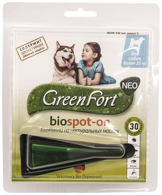 Капли для собак массой более 25 кг GREEN FORT Biospot-on от эктопаразитов (2,5 мл/1 пипетка)