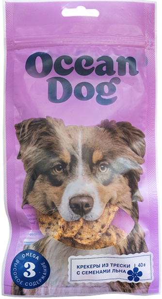 Лакомство для собак OCEANDOG кожа с семенами льна и отрубями из трески (40 г)