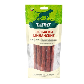 Лакомство для собак мелких пород TITBIT Лакомый кусочек Золотая коллекция Колбаски Миланские (75 г)