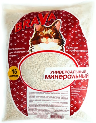 Наполнитель впитывающий опоковый для кошек BRAVA Минерал универсальный (15 л)