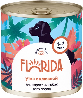 Корм влажный для взрослых собак FLORIDA Утка и клюква (400 г)