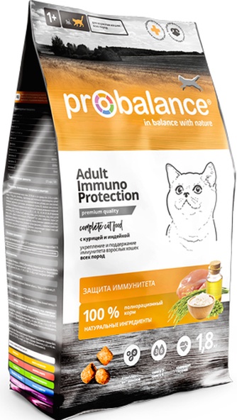 Корм сухой для поддержания иммунитета кошек PROBALANCE Adult Immuno Protection курица индейка (1,8 кг)