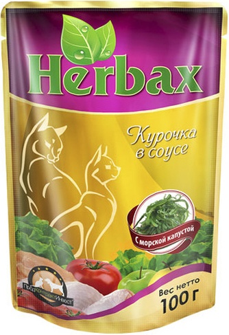 Корм влажный для кошек HERBAX Курочка в соусе с морской капустой (100 г)