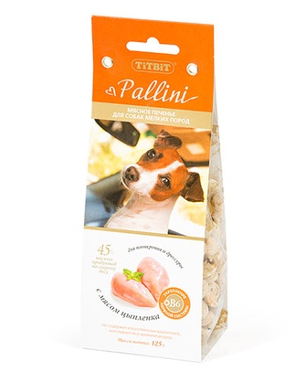 Лакомство для собак мелких пород мелких пород TITBIT Лакомый кусочек Pallini Печенье c цыпленком (125 г)