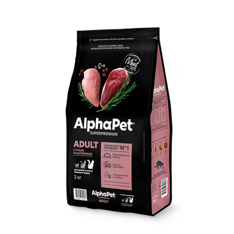 Корм сухой для взрослых кошек и котов ALPHAPET Superpremium с уткой и цыпленком (2 кг)