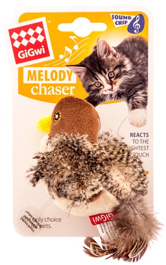 Игрушка для кошек GIGWI Melody chaser Птичка со звуковым чипом, с перьями, текстильная (13 см)