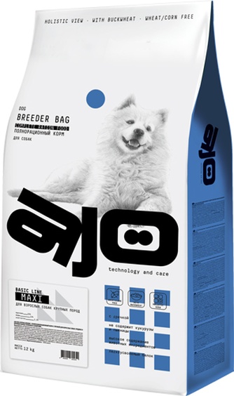 Корм сухой для взрослых собак крупных пород AJO Maxi Adult Breeder с гречкой (12 кг)