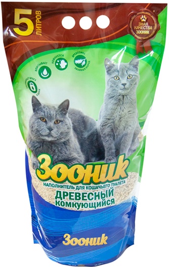 Наполнитель комкующийся древесный для кошек ЗООНИК (5 л)