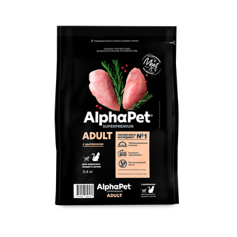 Корм сухой для взрослых кошек и котов ALPHAPET Superpremium с цыпленком (0,4 кг)