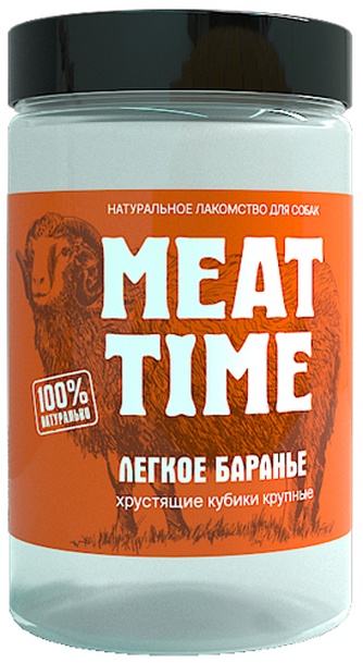 Лакомство для собак мелких пород MEAT TIME Легкое баранье хрустящие кубики крупные (70 г)