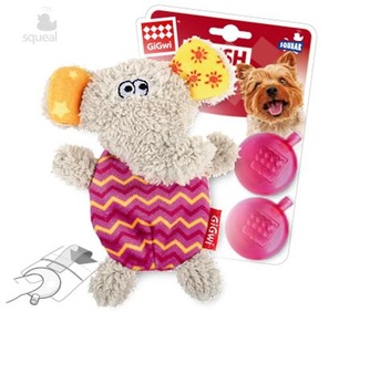 Игрушка для собак GIGWI Plush Friendz Слоник с 2-мя сменными пищалками, бежевый (13см)