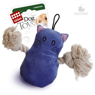 Игрушка для собак GIGWI Dog Toys Кот с пищалкой, синий (15 см)