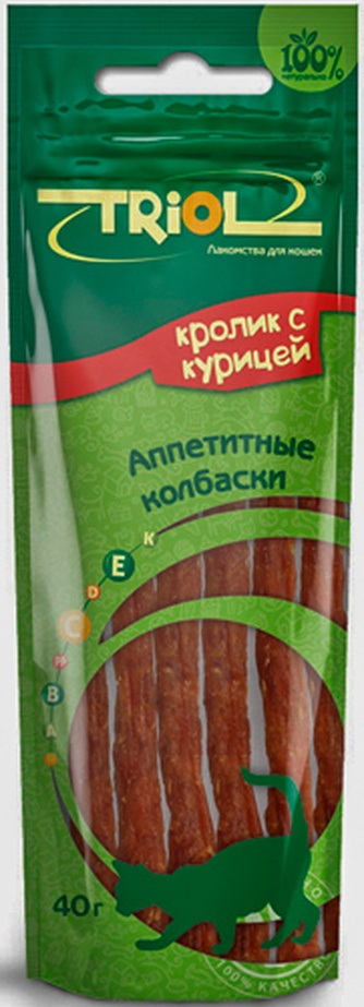 Лакомство для кошек TRIOL Колбаски Аппетитные Кролик с Курицей (40 г)