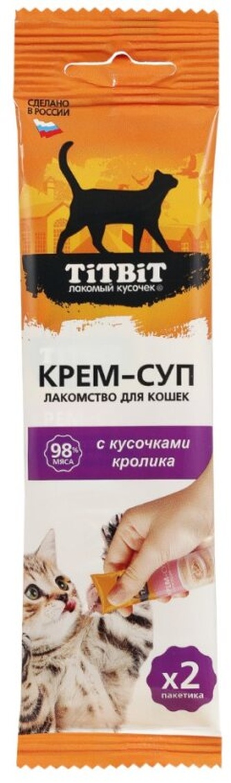 Лакомство для кошек TITBIT лакомый кусочек крем-суп с кусочками кролика (2 шт*10 г)