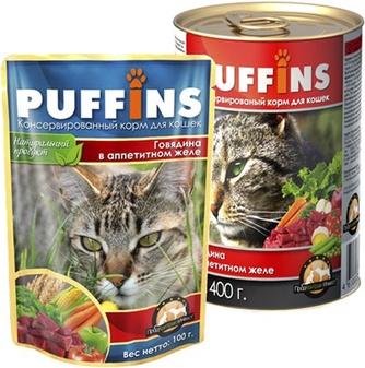 Корм влажный для кошек PUFFINS 62114 говядина, в желе (100 г)