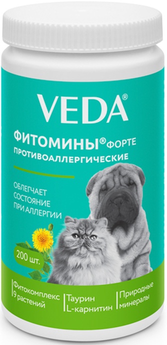 Фитокомплекс для собак и кошек VEDA Фитомины форте противоаллергические (200 шт)