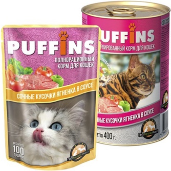 Корм влажный для кошек PUFFINS 62116 ягненок, в соусе (100 г)