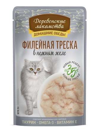 Корм влажный для кошек ДЕРЕВЕНСКИЕ ЛАКОМСТВА Филейная треска в нежном желе (70 г)