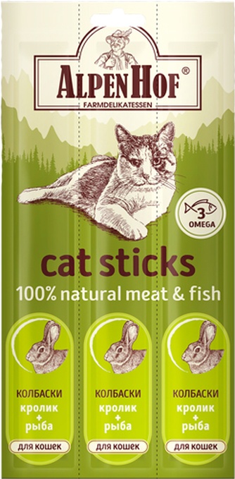 Лакомство для кошек ALPENHOF Cat Sticks колбаски кролик, рыба (3 шт)