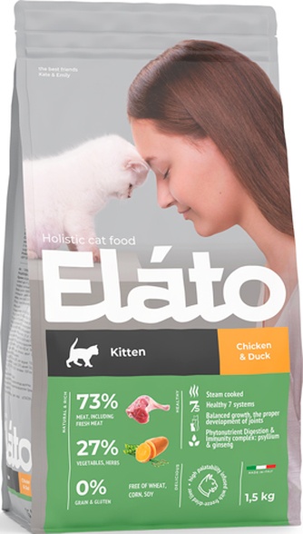 Корм сухой для котят ELATO Holistic курица утка (1,5 кг)