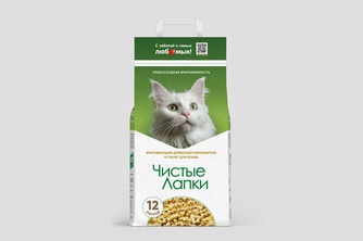 Наполнитель впитывающий древесный для кошек ЧИСТЫЕ ЛАПКИ (12 л)