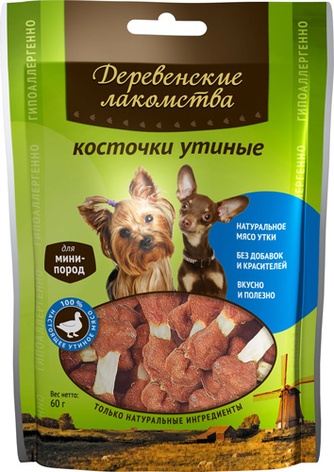 Лакомство для собак мелких пород мини-пород ДЕРЕВЕНСКИЕ ЛАКОМСТВА Косточки утиные (55 г)