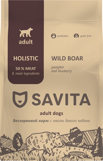 Корм сухой  для собак SAVITA Holistic с мясом дикого кабана , беззерновой (1 кг)