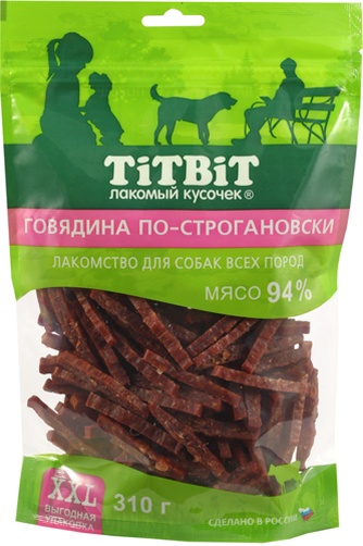 Лакомство для всех пород TITBIT Лакомый кусочек Говядина по-строгановски XXL (310 г)