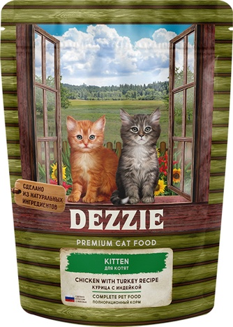 Корм сухой для котят DEZZIE Kitten гранулы, курица, индейка (400 г)