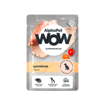 Корм влажный для щенков, беременных и кормящих собак ALPHAPET WOW паштет цыпленок (85 г)