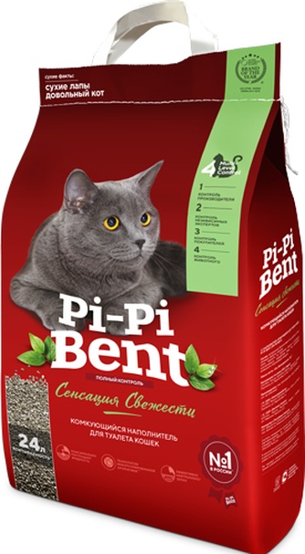 Наполнитель комкующийся бентонитовый для кошек PI-PI-BENT Сенсация свежести (10 кг)