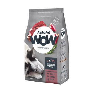 Корм сухой для взрослых собак средних пород AlphaPet WOW Суперпремиум с говядиной и сердцем (2 кг)
