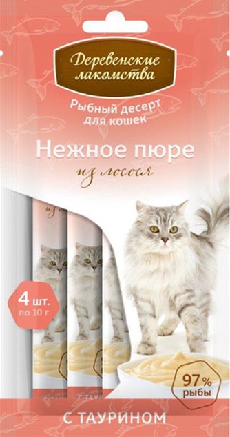 Лакомство для кошек ДЕРЕВЕНСКИЕ ЛАКОМСТВА Пюре нежное из лосося (4 шт/10 г)