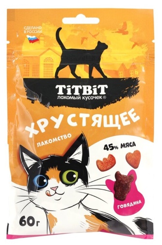 Лакомство для кошек TITBIT лакомый кусочек кусочки с говядиной (60 г)