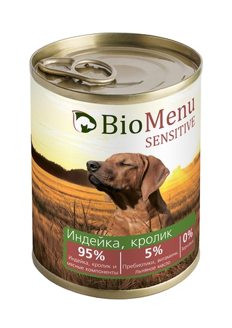 Корм влажный для собак BIOMENU Sensitive паштет с индейкой и кроликом (410 г)