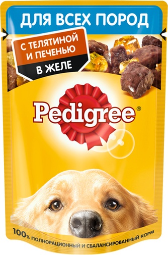 Корм влажный для собак всех пород PEDIGREE с телятиной и печенью в желе (85 г)