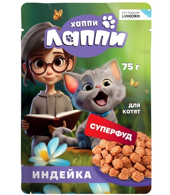 Корм влажный для котят ХАППИ ЛАППИ кусочки с индейкой (75 г)