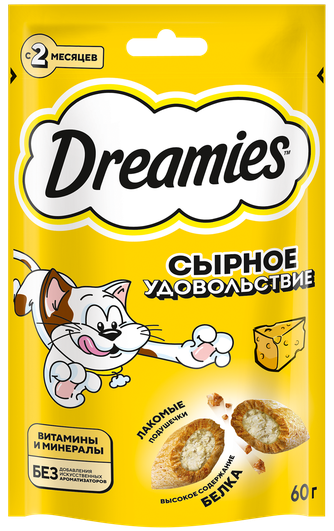 Лакомство для кошек DREAMIES подушечки с сыром (60 г)