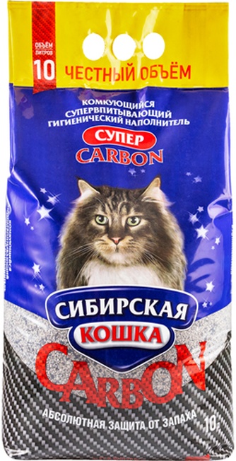 Наполнитель комкующийся бентонитовый для кошек SIBERIAN CAT Супер Карбон (10 л)