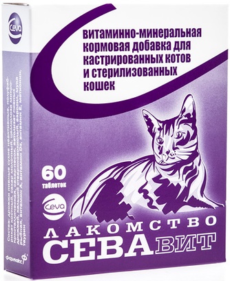 Кормовая добавка для стерилизованных кошек и кастрированных котов CEVA СеваВит (60 таб)