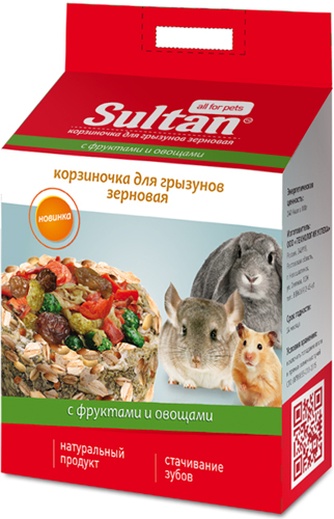 Лакомство для грызунов SULTAN корзиночка зерновая с фруктами и овощами (80 г)