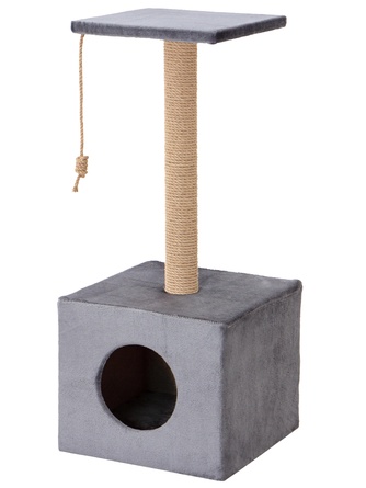 Когтеточка-столбик для кошек RICH BREED куб с площадкой, джут, серый (35*35*85 см)