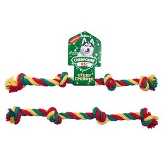 Игрушка для собак СИБИРСКИЙ ПЕС Супер грейфер Веревка с 4-мя узлами для ухода за зубами, цветная (48*22 мм)