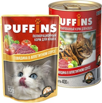 Корм влажный для кошек PUFFINS 62119 говядина, в соусе (100 г)
