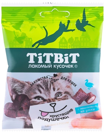 Лакомство для кошек TITBIT Лакомый кусочек Подушечки с утиным паштетом (30 г)
