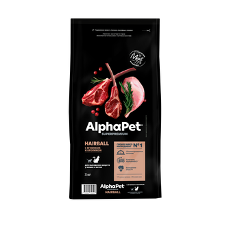 Корм сухой для кошек и котов ALPHAPET Superpremium для выведения шерсти с ягненком и кроликом (3 кг)