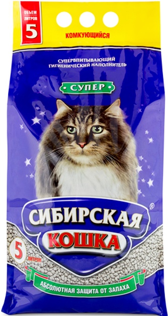 Наполнитель комкующийся бентонитовый для кошек СИБИРСКАЯ КОШКА Супер (5 л)