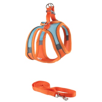 Шлейка-жилетка анатомическая + поводок для собак КАСКАД XS оранжевая (150 см/32-36 см)