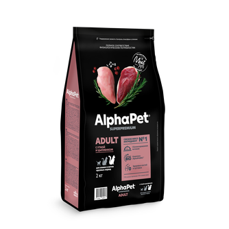 Корм сухой для взрослых кошек и котов ALPHAPET Superpremium с уткой и цыпленком (2 кг)