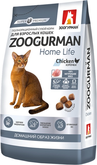Корм сухой для кошек ЗООГУРМАН Home Life Курочка (1,5 кг)